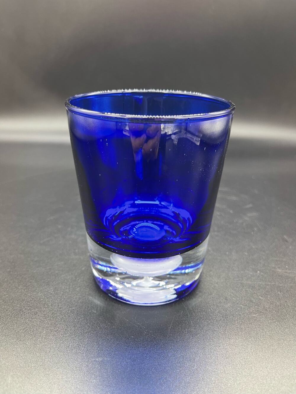 Block Crystal Cobalt Blue Hi Ball Old Fashion Cocktail Glass Controlled Bubble